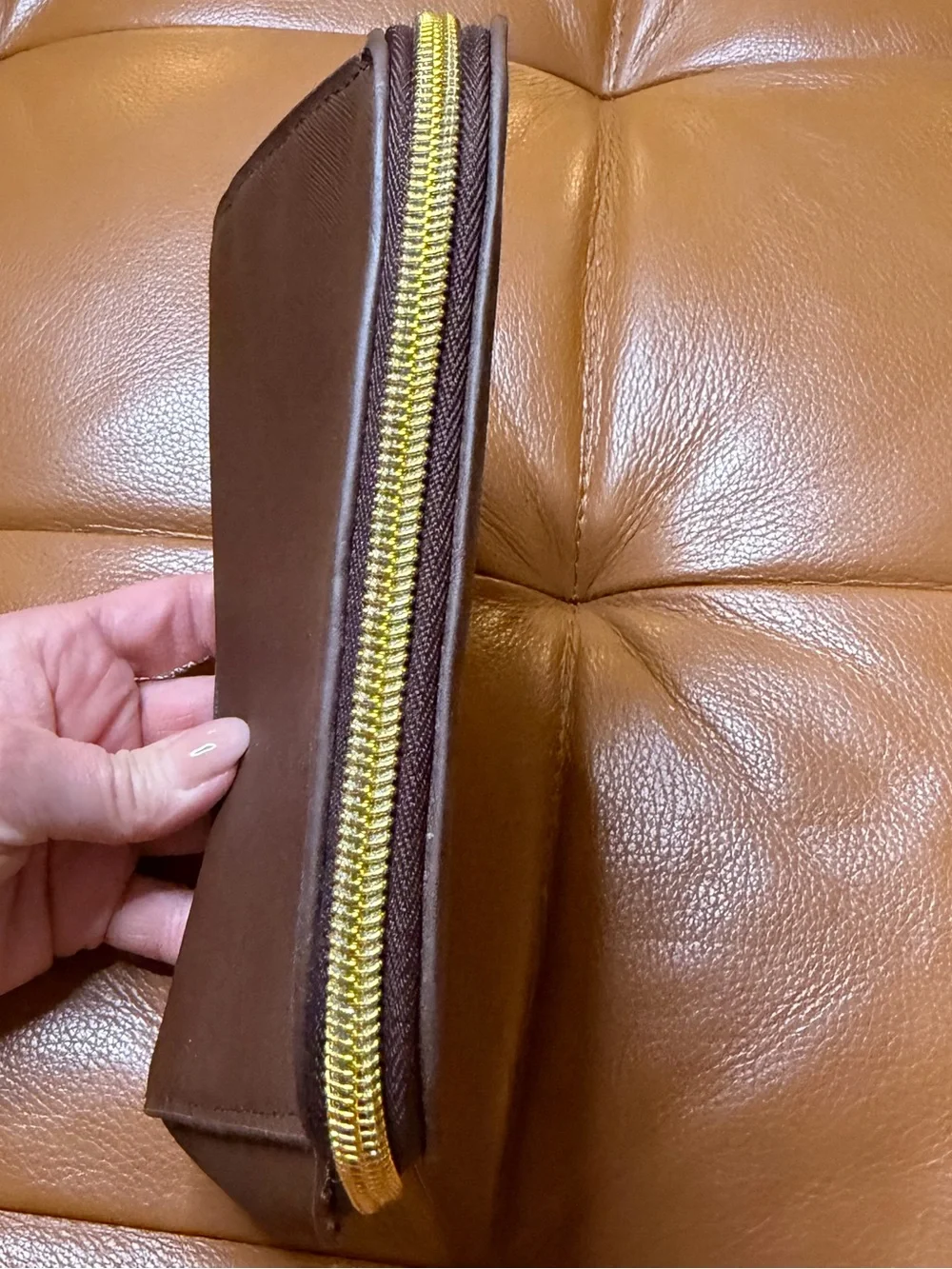 ✈️FURLA for Saudia Airlines Brown  Saffiano Leather Pouch w/ Gold Accents